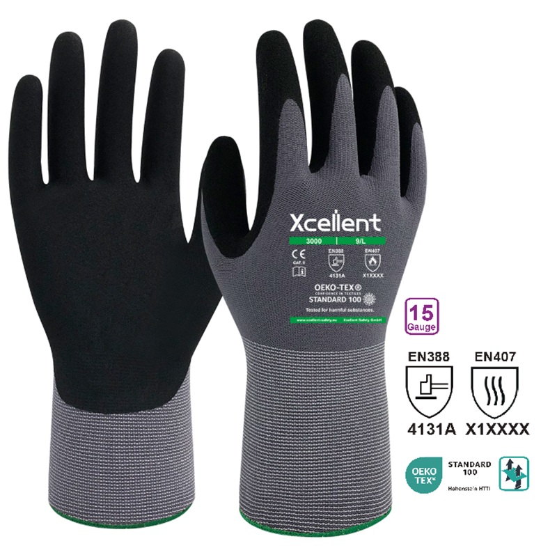 GUANTO XCELLENT NYLON NITRILE SABBIATO ANTITAGLIO A FIN.15 EN388 - 4131A EN407